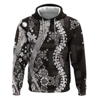 Hawaii Puakenikeni and Maile Lei Zip Hoodie Black Japanese Wave Style - Polynesian Pride