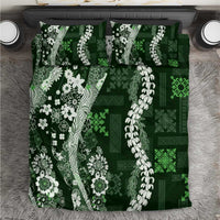 Hawaii Puakenikeni and Maile Lei Bedding Set Green Japanese Wave Style - Polynesian Pride