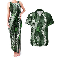 Hawaii Puakenikeni and Maile Lei Couples Matching Tank Maxi Dress and Hawaiian Shirt Green Japanese Wave Style - Polynesian Pride