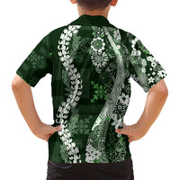 Hawaii Puakenikeni and Maile Lei Family Matching Puletasi and Hawaiian Shirt Green Japanese Wave Style LT9 - Polynesian Pride