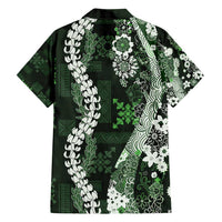 Hawaii Puakenikeni and Maile Lei Family Matching Puletasi and Hawaiian Shirt Green Japanese Wave Style LT9 - Polynesian Pride