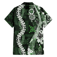 Hawaii Puakenikeni and Maile Lei Family Matching Short Sleeve Bodycon Dress and Hawaiian Shirt Green Japanese Wave Style LT9 - Polynesian Pride