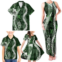 Hawaii Puakenikeni and Maile Lei Family Matching Tank Maxi Dress and Hawaiian Shirt Green Japanese Wave Style LT9 - Polynesian Pride