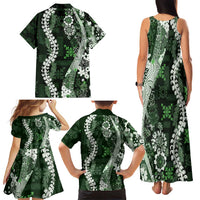 Hawaii Puakenikeni and Maile Lei Family Matching Tank Maxi Dress and Hawaiian Shirt Green Japanese Wave Style LT9 - Polynesian Pride