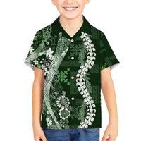 Hawaii Puakenikeni and Maile Lei Family Matching Tank Maxi Dress and Hawaiian Shirt Green Japanese Wave Style LT9 Son's Shirt Green - Polynesian Pride