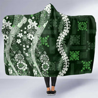 Hawaii Puakenikeni and Maile Lei Hooded Blanket Green Japanese Wave Style - Polynesian Pride