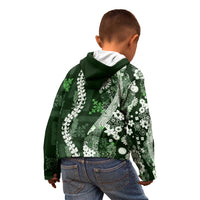 Hawaii Puakenikeni and Maile Lei Kid Hoodie Green Japanese Wave Style - Polynesian Pride