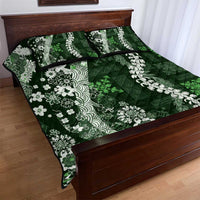 Hawaii Puakenikeni and Maile Lei Quilt Bed Set Green Japanese Wave Style - Polynesian Pride