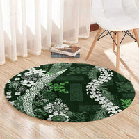 Hawaii Puakenikeni and Maile Lei Round Carpet Green Japanese Wave Style - Polynesian Pride