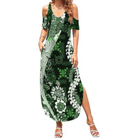 Hawaii Puakenikeni and Maile Lei Summer Maxi Dress Green Japanese Wave Style - Polynesian Pride