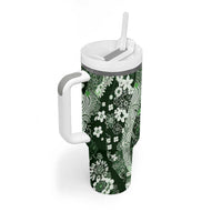Hawaii Puakenikeni and Maile Lei Tumbler With Handle Green Japanese Wave Style - Polynesian Pride