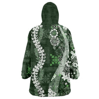 Hawaii Puakenikeni and Maile Lei Wearable Blanket Hoodie Green Japanese Wave Style - Polynesian Pride