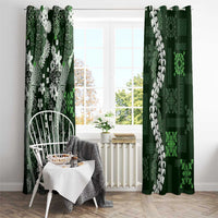 Hawaii Puakenikeni and Maile Lei Window Curtain Green Japanese Wave Style - Polynesian Pride