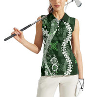 Hawaii Puakenikeni and Maile Lei Women Sleeveless Polo Shirt Green Japanese Wave Style - Polynesian Pride