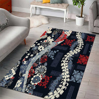 Hawaii Puakenikeni and Maile Lei Area Rug Navy Blue Japanese Wave Style - Polynesian Pride