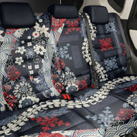Hawaii Puakenikeni and Maile Lei Back Car Seat Cover Navy Blue Japanese Wave Style - Polynesian Pride