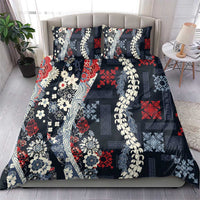Hawaii Puakenikeni and Maile Lei Bedding Set Navy Blue Japanese Wave Style - Polynesian Pride