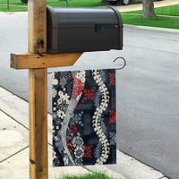 Hawaii Puakenikeni and Maile Lei Garden Flag Navy Blue Japanese Wave Style - Polynesian Pride