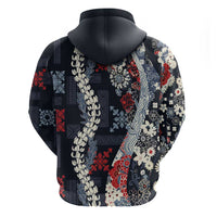 Hawaii Puakenikeni and Maile Lei Hoodie Navy Blue Japanese Wave Style - Polynesian Pride
