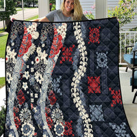Hawaii Puakenikeni and Maile Lei Quilt Navy Blue Japanese Wave Style - Polynesian Pride