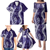 Hawaii Puakenikeni and Maile Lei Family Matching Puletasi and Hawaiian Shirt Purple Japanese Wave Style LT9 - Polynesian Pride