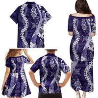 Hawaii Puakenikeni and Maile Lei Family Matching Puletasi and Hawaiian Shirt Purple Japanese Wave Style LT9 - Polynesian Pride