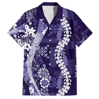 Hawaii Puakenikeni and Maile Lei Family Matching Puletasi and Hawaiian Shirt Purple Japanese Wave Style LT9 Dad's Shirt - Short Sleeve Purple - Polynesian Pride