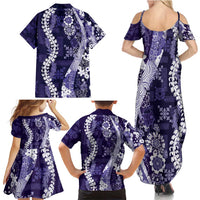 Hawaii Puakenikeni and Maile Lei Family Matching Summer Maxi Dress and Hawaiian Shirt Purple Japanese Wave Style - Polynesian Pride