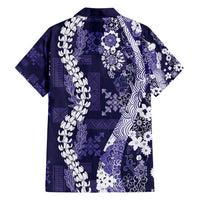 Hawaii Puakenikeni and Maile Lei Family Matching Summer Maxi Dress and Hawaiian Shirt Purple Japanese Wave Style - Polynesian Pride
