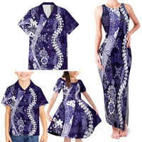 Hawaii Puakenikeni and Maile Lei Family Matching Tank Maxi Dress and Hawaiian Shirt Purple Japanese Wave Style - Polynesian Pride