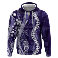 Hawaii Puakenikeni and Maile Lei Hoodie Purple Japanese Wave Style - Polynesian Pride