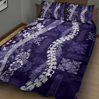 Hawaii Puakenikeni and Maile Lei Quilt Bed Set Purple Japanese Wave Style - Polynesian Pride