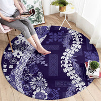 Hawaii Puakenikeni and Maile Lei Round Carpet Purple Japanese Wave Style - Polynesian Pride