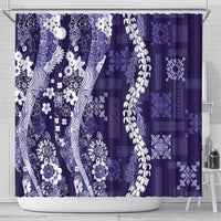Hawaii Puakenikeni and Maile Lei Shower Curtain Purple Japanese Wave Style - Polynesian Pride