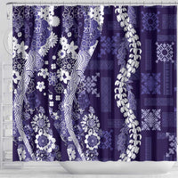 Hawaii Puakenikeni and Maile Lei Shower Curtain Purple Japanese Wave Style - Polynesian Pride
