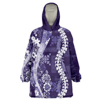 Hawaii Puakenikeni and Maile Lei Wearable Blanket Hoodie Purple Japanese Wave Style - Polynesian Pride