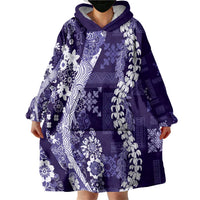 Hawaii Puakenikeni and Maile Lei Wearable Blanket Hoodie Purple Japanese Wave Style - Polynesian Pride