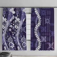 Hawaii Puakenikeni and Maile Lei Window Curtain Purple Japanese Wave Style - Polynesian Pride