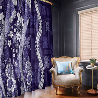 Hawaii Puakenikeni and Maile Lei Window Curtain Purple Japanese Wave Style - Polynesian Pride
