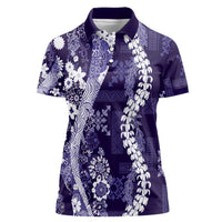 Hawaii Puakenikeni and Maile Lei Women Polo Shirt Purple Japanese Wave Style - Polynesian Pride