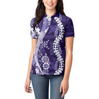 Hawaii Puakenikeni and Maile Lei Women Polo Shirt Purple Japanese Wave Style - Polynesian Pride