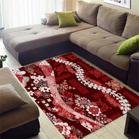 Hawaii Puakenikeni and Maile Lei Area Rug Red Japanese Wave Style - Polynesian Pride