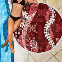 Hawaii Puakenikeni and Maile Lei Beach Blanket Red Japanese Wave Style - Polynesian Pride