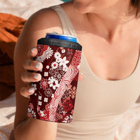 Hawaii Puakenikeni and Maile Lei 4 in 1 Can Cooler Tumbler Red Japanese Wave Style - Polynesian Pride