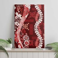 Hawaii Puakenikeni and Maile Lei Canvas Wall Art Red Japanese Wave Style - Polynesian Pride