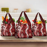 Hawaii Puakenikeni and Maile Lei Grocery Bag Red Japanese Wave Style - Polynesian Pride