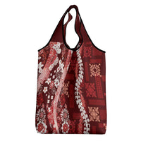 Hawaii Puakenikeni and Maile Lei Grocery Bag Red Japanese Wave Style - Polynesian Pride