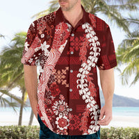 Hawaii Puakenikeni and Maile Lei Hawaiian Shirt Red Japanese Wave Style - Polynesian Pride