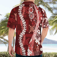 Hawaii Puakenikeni and Maile Lei Hawaiian Shirt Red Japanese Wave Style - Polynesian Pride