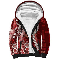 Hawaii Puakenikeni and Maile Lei Sherpa Hoodie Red Japanese Wave Style - Polynesian Pride